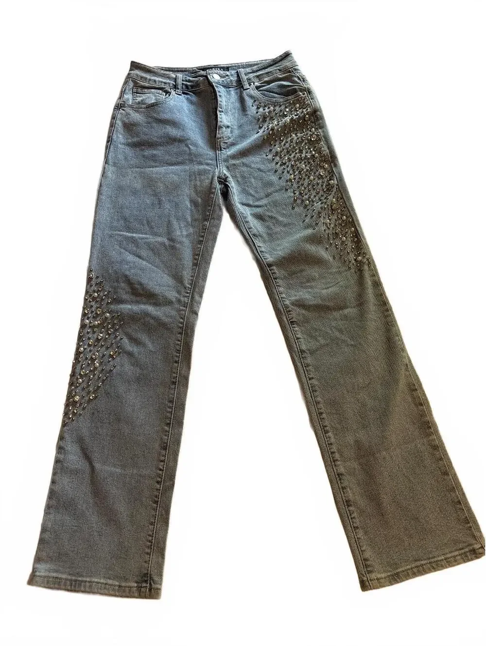 Akira Black Label Embellished Rhinestone Straight Leg Jeans Medium Wash Size 11